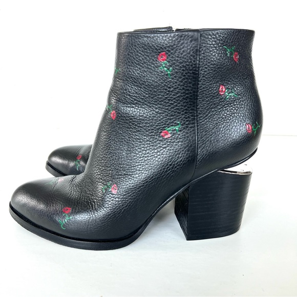 ALEXANDER WANG Gabi Red Rose w Black Leather Silver Cutout Heel Ankle Boot Sz 38 - Picture 5 of 14